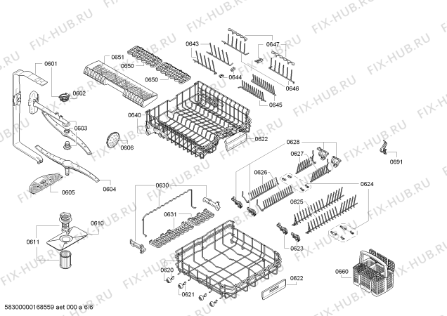 Взрыв-схема посудомоечной машины Siemens SN58P560DE Extraklasse made in germany - Схема узла 06