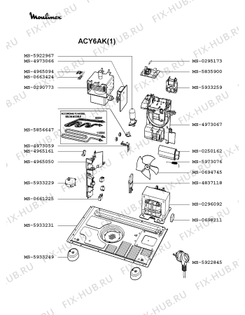 Взрыв-схема микроволновой печи Moulinex ACY6AK(1) - Схема узла 8P002045.6P3