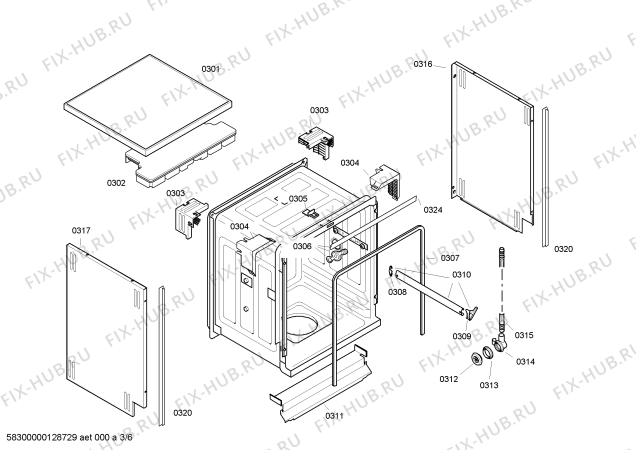 Взрыв-схема посудомоечной машины Bosch SGS56E32EU - Схема узла 03