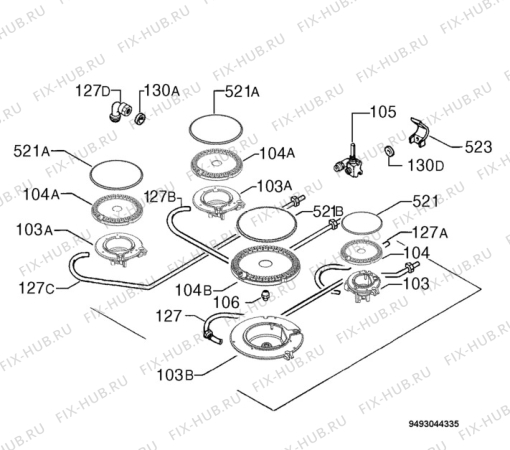 Взрыв-схема плиты (духовки) Zanussi ZGS646X - Схема узла Functional parts 267