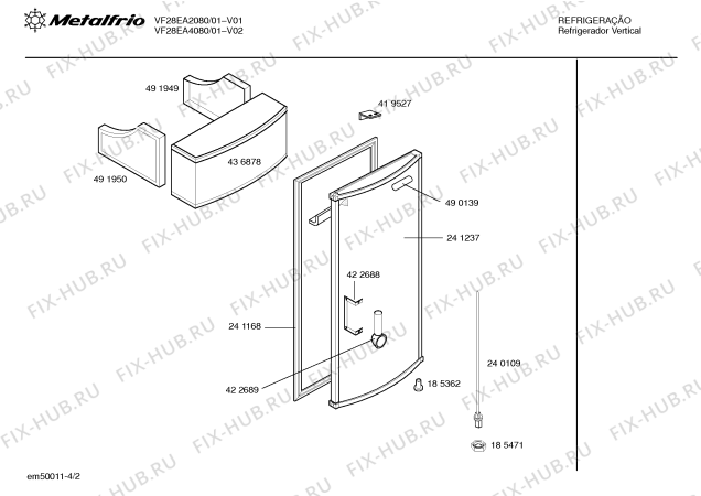 Схема №4 VB28RA4030 с изображением Зубчатая рейка для холодильной камеры Bosch 00470559