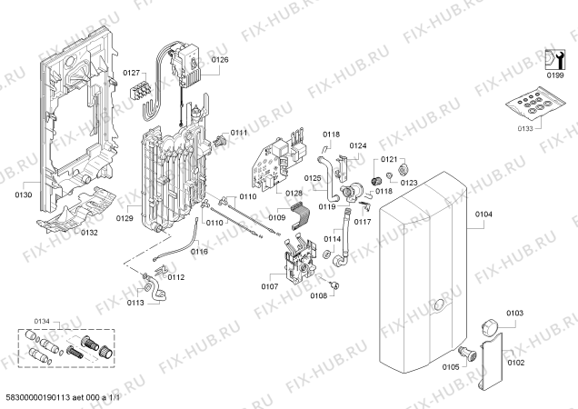 Схема №1 DE3UF1821 UFESA multitronic с изображением Патрубок для водонагревателя Bosch 12010943