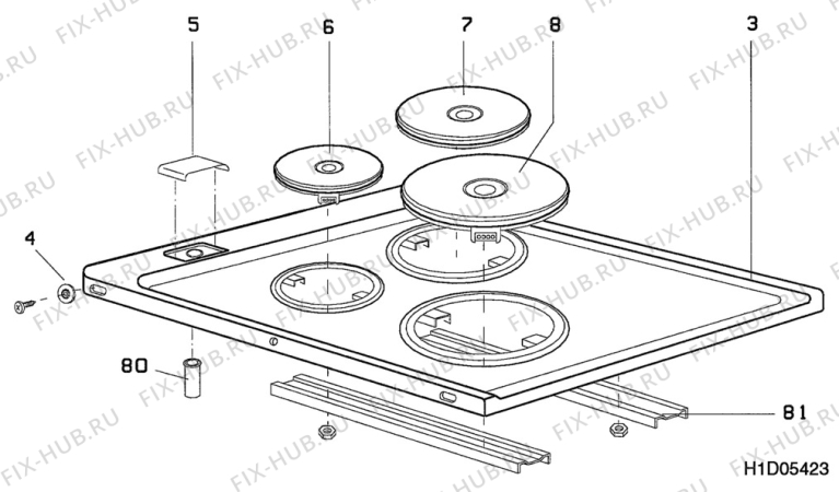 Взрыв-схема плиты (духовки) Aeg C1052F - Схема узла H10 Hob