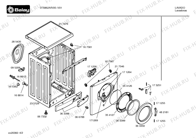 Взрыв-схема стиральной машины Balay 3TS862AR TS862-AGATHA RUIZ - Схема узла 02