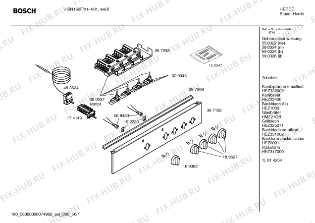 Схема №6 HSN132B Bosch с изображением Панель управления для плиты (духовки) Bosch 00367192