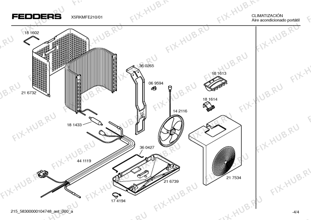 Взрыв-схема кондиционера Fedders X5RKMFE210 Fedders - Схема узла 04