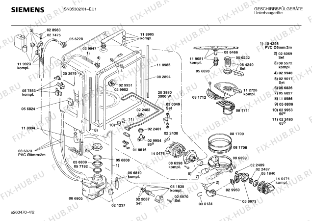 Взрыв-схема посудомоечной машины Siemens SN35302 - Схема узла 02