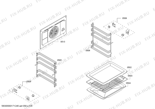 Взрыв-схема плиты (духовки) Siemens HB23AB551W H.SE.NP.L3D.IN.GLASS.S5a.X.E0_C/// - Схема узла 05