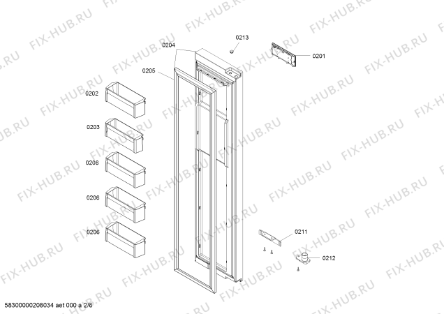 Схема №5 KAN92V06TI с изображением Дверь для холодильной камеры Bosch 00713505