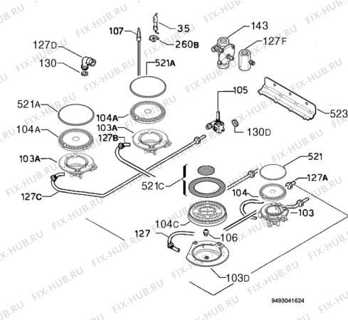 Взрыв-схема плиты (духовки) Electrolux EHG65X - Схема узла Functional parts 267