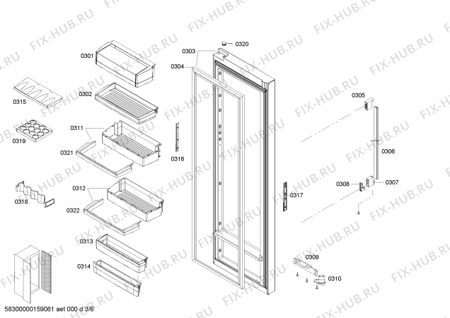 Взрыв-схема холодильника Bosch KAD62S51TI - Схема узла 03