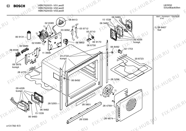 Взрыв-схема плиты (духовки) Bosch HBN762A - Схема узла 03