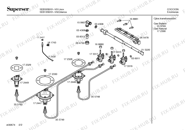 Схема №2 5EB135B с изображением Столешница для плиты (духовки) Bosch 00215345