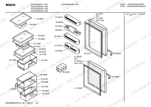 Схема №3 KGE36492 с изображением Дверь для холодильной камеры Bosch 00473350