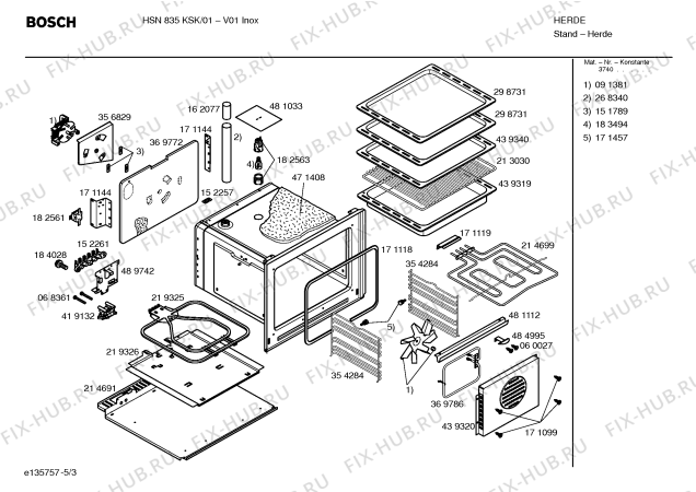 Взрыв-схема плиты (духовки) Bosch HSN835KSK - Схема узла 03