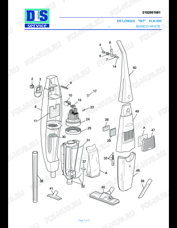 Схема №1 XLN 1000W BIANCO с изображением Ручка для электропылесоса DELONGHI 7392105300