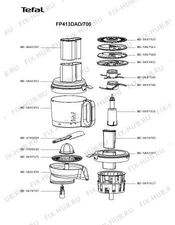 Взрыв-схема кухонного комбайна Tefal FP413DAD/700 - Схема узла XP003700.5P2