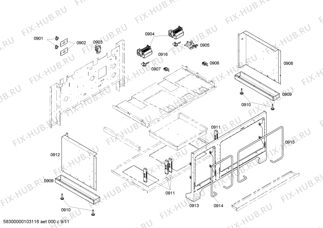 Схема №9 PD484GGBS с изображением Кабель для плиты (духовки) Bosch 00494334