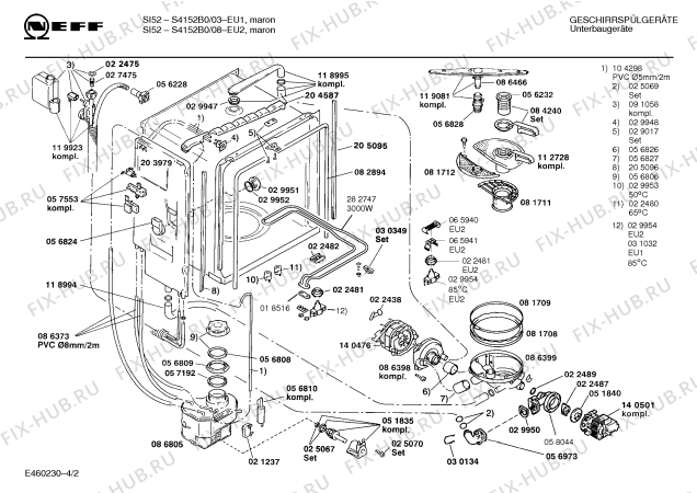 Взрыв-схема посудомоечной машины Neff S4152B0 si52 - Схема узла 02
