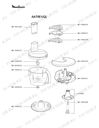 Взрыв-схема кухонного комбайна Moulinex AAT5E1(Q) - Схема узла BP000523.1P3