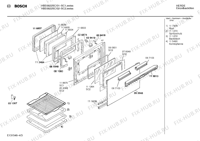 Схема №3 HBE6822SC с изображением Инструкция по эксплуатации для плиты (духовки) Bosch 00516016