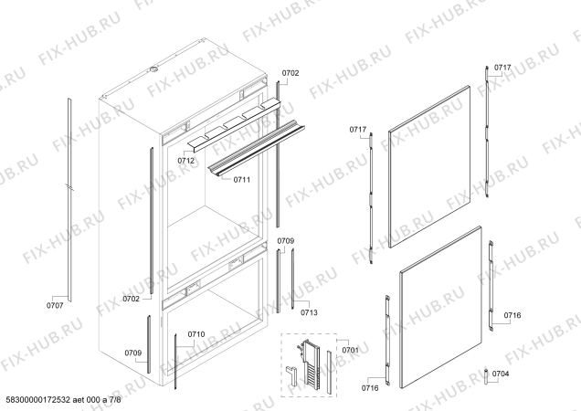 Схема №6 T30BB810SS с изображением Уплотнитель двери для холодильника Bosch 00687250