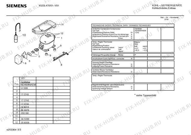 Взрыв-схема холодильника Siemens KI23L470 - Схема узла 03