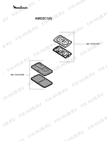 Взрыв-схема вафельницы (бутербродницы) Moulinex AMD2C1(0) - Схема узла SP002609.2P2