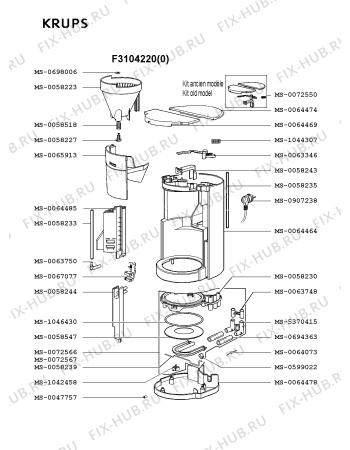 Взрыв-схема кофеварки (кофемашины) Krups F3104220(0) - Схема узла QP001637.0P2