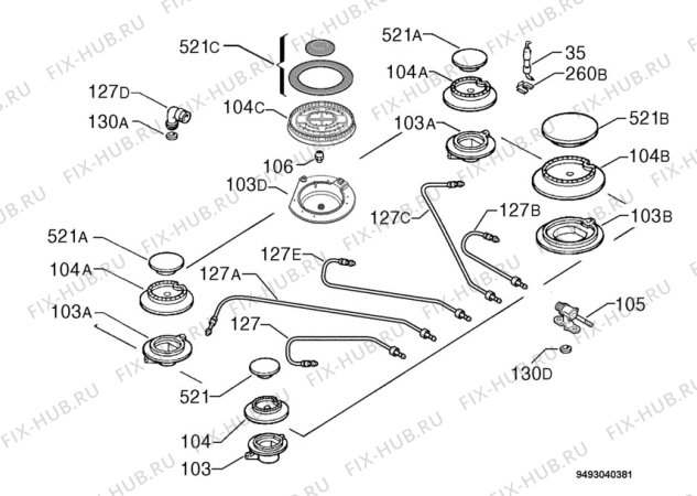 Взрыв-схема плиты (духовки) Tricity Bendix TBG700X - Схема узла Functional parts 267