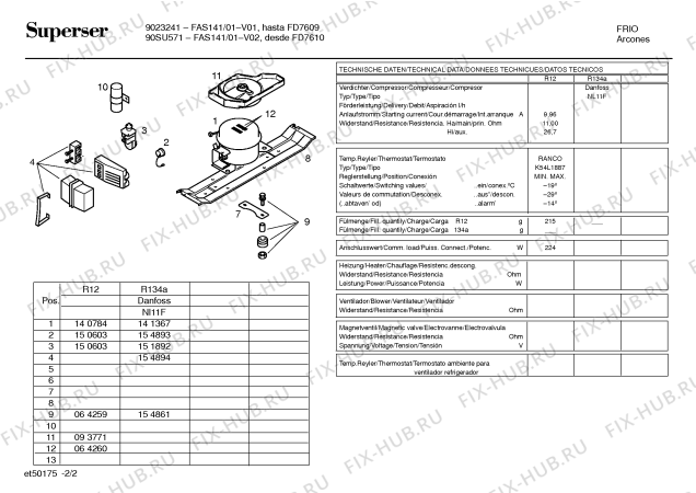 Взрыв-схема холодильника Superser FAS141/01 FAS141 - Схема узла 02