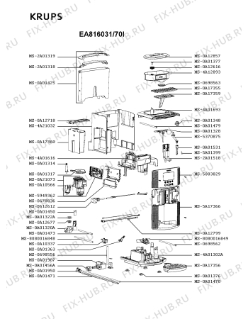 Схема №2 EA815050/70G с изображением Элемент корпуса для электрокофемашины Krups MS-0A17359