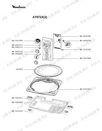 Взрыв-схема микроволновой печи Moulinex AY872X(2) - Схема узла 2P002034.2P2