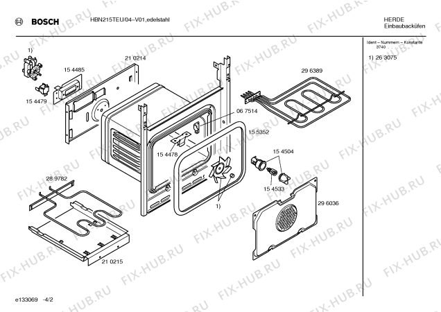 Схема №4 HBN215TEU с изображением Панель для плиты (духовки) Bosch 00352162