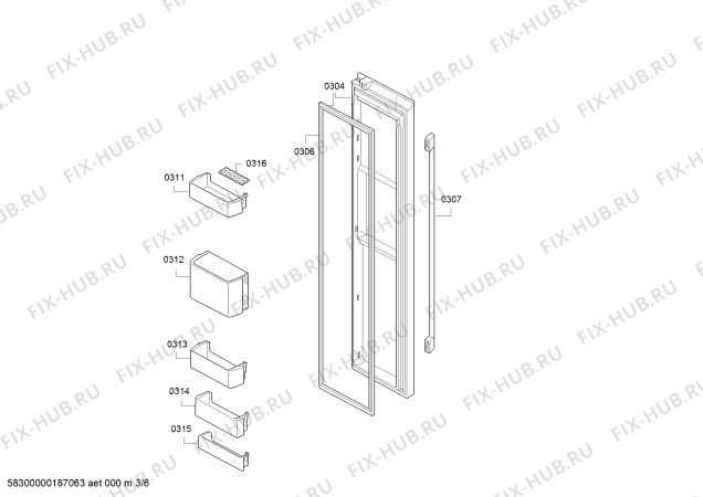 Схема №6 KAD90AI30, Side by side IWD с изображением Корпус для холодильной камеры Bosch 11013826