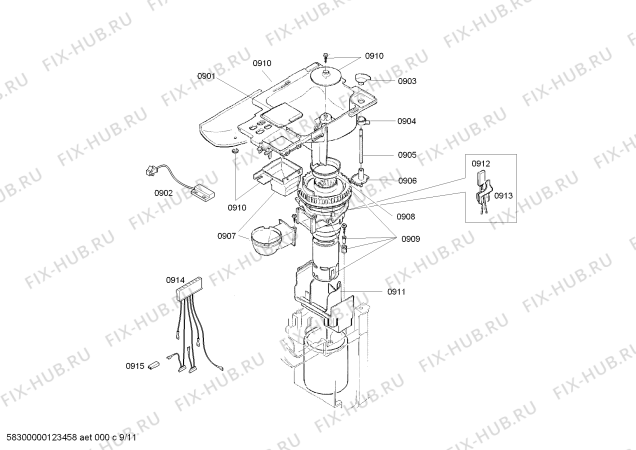 Схема №9 TCA6001CH Benvenuto B20 с изображением Заварочный узел для электрокофемашины Bosch 00499057