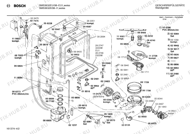 Взрыв-схема посудомоечной машины Bosch SMS3632II - Схема узла 02