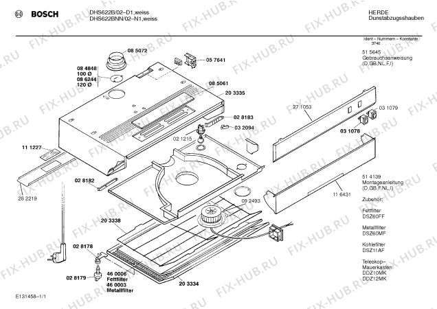 Схема №1 DHS622BNN с изображением Панель для электровытяжки Bosch 00271053