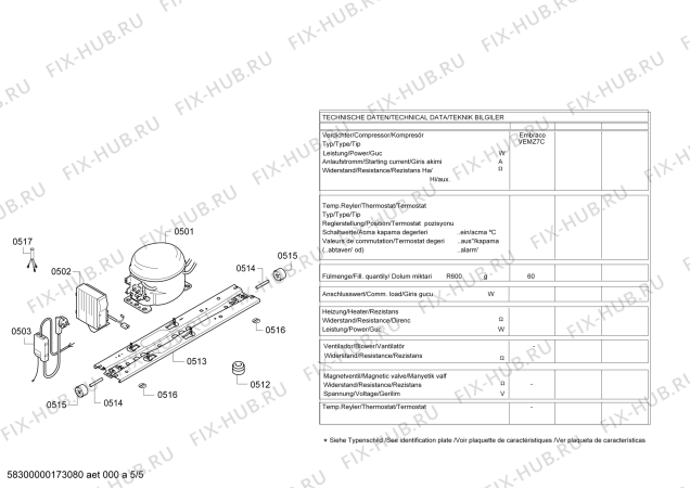 Взрыв-схема холодильника Bosch KGN57SW34N - Схема узла 05