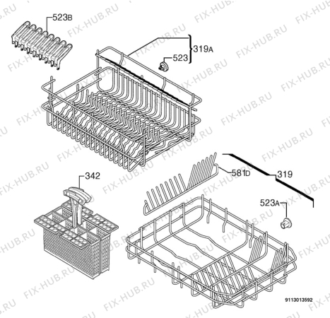 Взрыв-схема посудомоечной машины Aeg F85460VI - Схема узла Basket 160