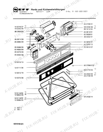 Взрыв-схема плиты (духовки) Neff 1313235001 1037/511LCDM - Схема узла 04