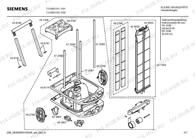 Схема №4 TJ10001 dressman с изображением Панель для утюга (парогенератора) Siemens 00493846