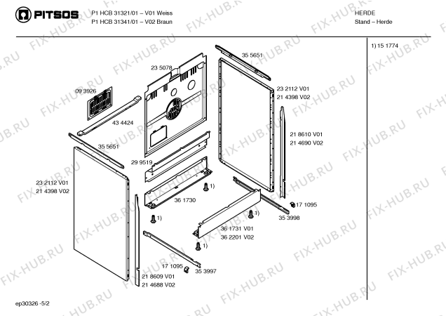 Взрыв-схема плиты (духовки) Pitsos P1HCB31321 - Схема узла 02
