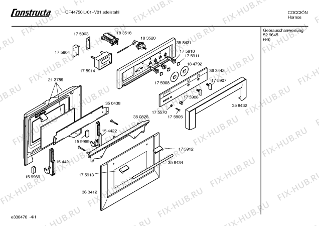 Схема №4 CF44750IL с изображением Дверь для электропечи Bosch 00363412