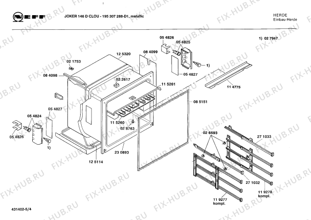 Взрыв-схема плиты (духовки) Neff 195307288 JOKER 146 D CLOU - Схема узла 04