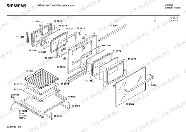 Взрыв-схема плиты (духовки) Siemens HE68241CC - Схема узла 03