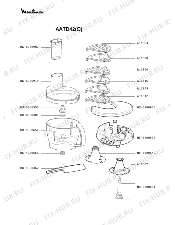 Взрыв-схема кухонного комбайна Moulinex AATD42(Q) - Схема узла DP000382.9P4