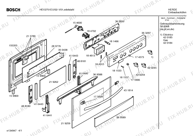Схема №4 HEV2751EU с изображением Ручка установки времени для плиты (духовки) Bosch 00175906