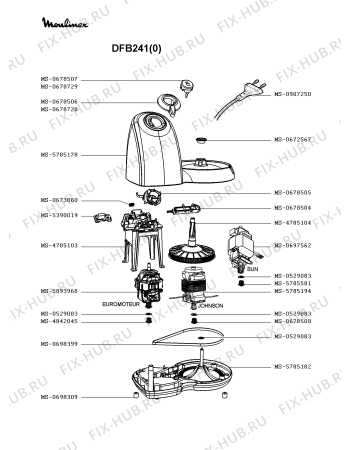 Взрыв-схема кухонного комбайна Moulinex DFB241(0) - Схема узла JP002529.1P2