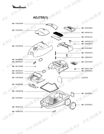 Взрыв-схема пылесоса Moulinex ADJ755(1) - Схема узла JP002277.1P3
